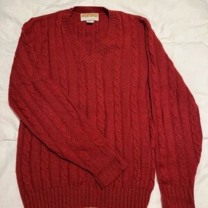 Jantzen V-Neck Burnt Orange Cable Knit Sweater